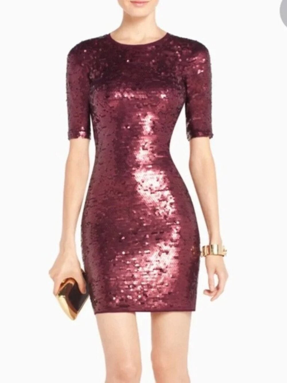 BCBGMAXAZRIA Burgundy Sequin Bodycon Cocktail Dress (size Small)